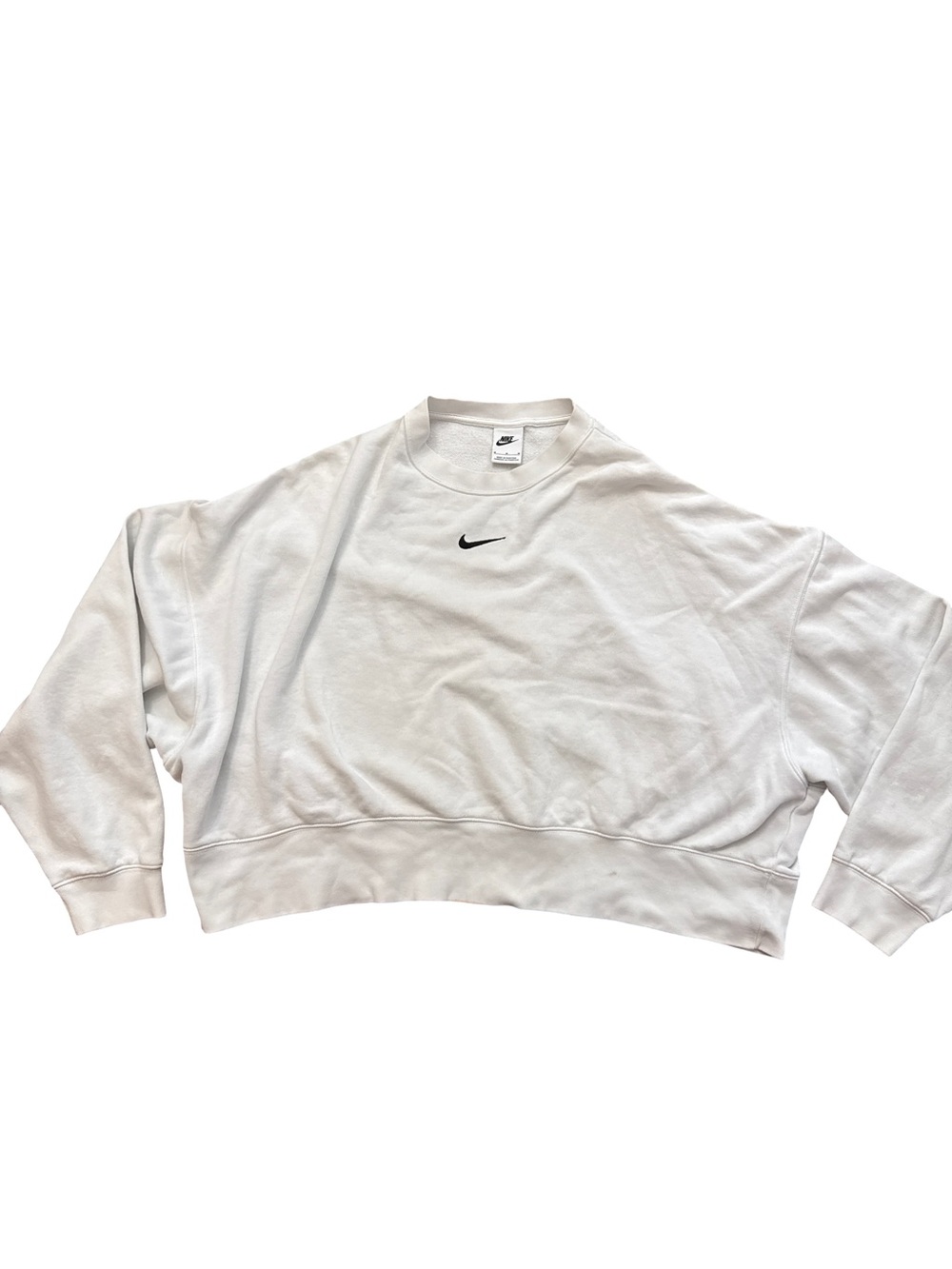 Nike Women’s White Crop Box Style Sweatshirt Size Medium Center Swoosh Logo Nike